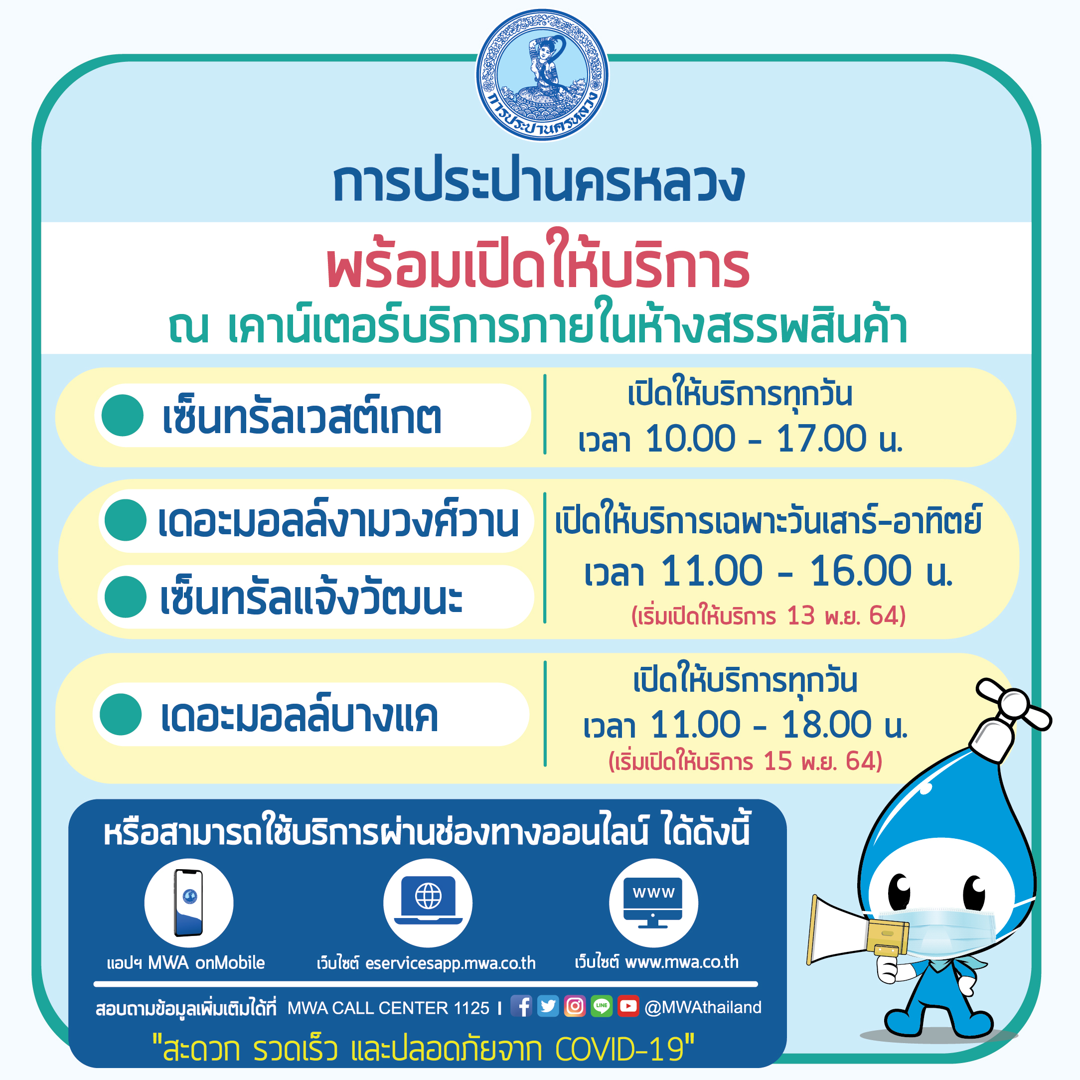 กปน. เปิดบริการในห้างสรรพสินค้า เพิ่มช่องทางอำนวยความสะดวกลูกค้า