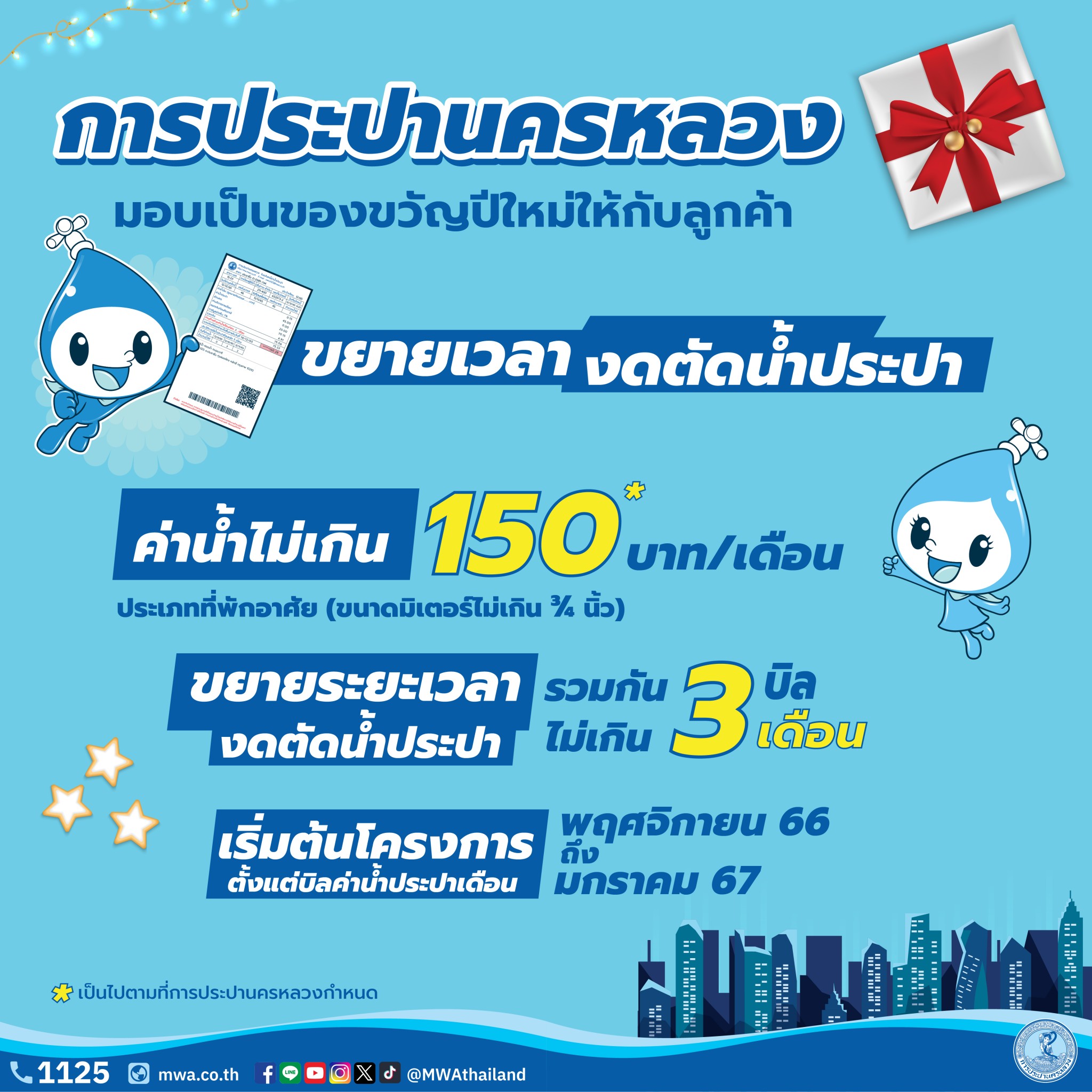 กปน. มอบของขวัญปีใหม่ 2567 ขยายเวลางดตัดน้ำประปา 3 เดือน